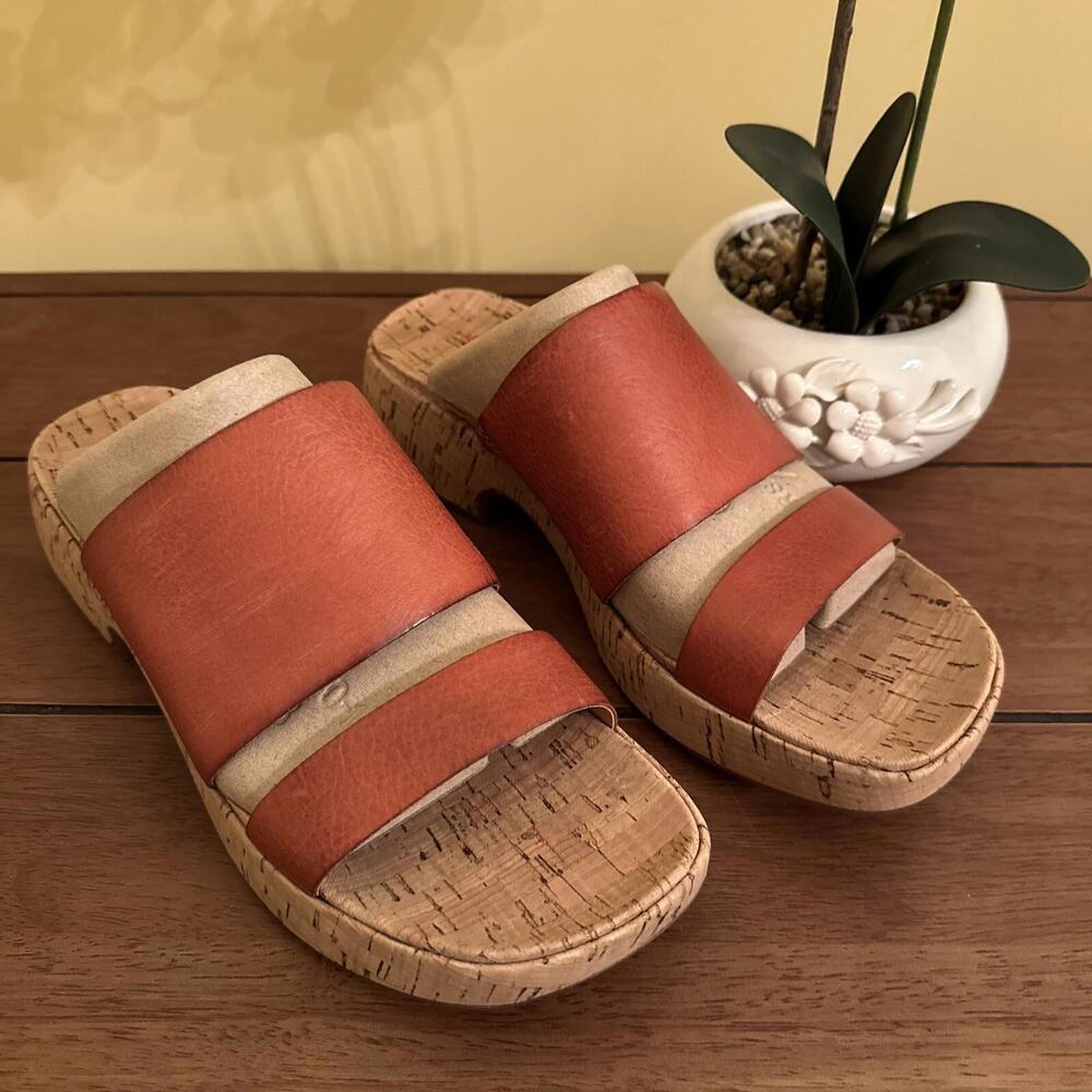 Kork-Ease Alia Straps Leather Slide Platform Cork Heel Sandal US 8/39 Orange 🍊